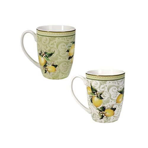 BRANDANI MUG Kaffeetasse Set 2 Stück Zitronen 250 ml Porzellan von BRANDANI