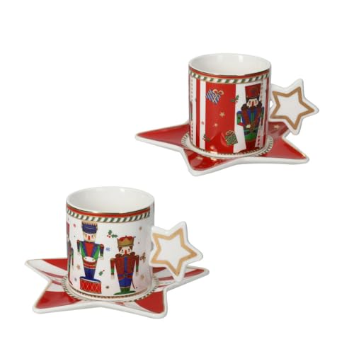 BRANDANI - Tasse The Set 2 Stück Nussknacker Tisch Weihnachten 8 cm Porzellan 84174 von BRANDANI