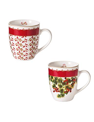 Brandani 52332 Kaffeetasse antik Set 2 Stück Porzellan New Bone China Fassungsvermögen 100 ml Durchmesser 12,5 x 6,5 cm Farbe Rot Weihnachtsdekoration von BRANDANI