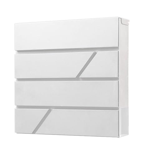 BRASQ Briefkasten weiß PB200 Premium, Elegante letterbox aus pulverbeschichtetem Stahl, Langlebiger und stilvoller Postkasten, Zeitungsfach mit Klappe, wasserdicht und mit Zylinderschloss von BRASQ