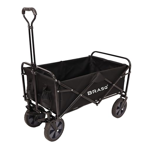 BRASQ Trolley auf Rädern, robuster Gartenwagen, Zusammenklappbarer Bollerwagen für den Garten, faltbar, mit Abdeckung, für den Außenbereich, Schwarz von BRASQ