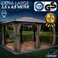 Alu-Pavillon Premium 3.6x4.8m grau led festes Dach wasserdicht + Moskitonetz - Brast von BRAST