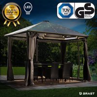 Alu-Pavillon Summerdream 3x3m grau festes Dach wasserdicht + Moskitonetz + LEDs - Brast von BRAST