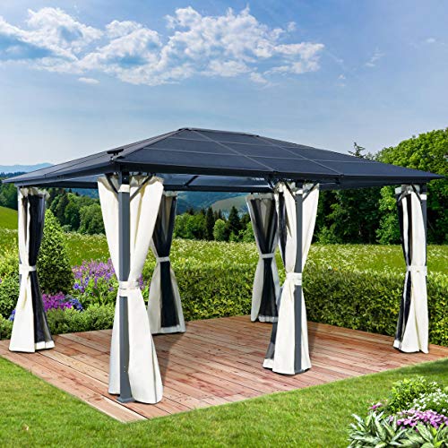 BRAST® Alu Pavillon Premium | viele Modelle & Farben | Größen 3x4m 3,6x4,8m | inkl. Moskitonetz | TÜV geprüft | wasserdicht | UV-Schutz | festes Dach | 3,6x4,8m Beige von BRAST