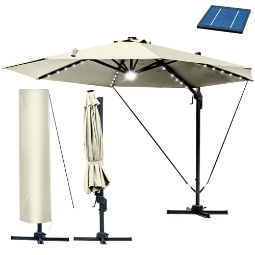 BRAST® Alu Sonnenschirm Ampelschirm | Ø300cm Beige + LEDs | TÜV geprüft | viele Modelle | Windsicherung & Schützhülle | UV-Schutz 50+ | wasserabweisend | drehbar & höhenverstellbar von BRAST