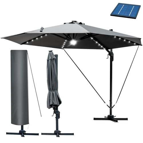 BRAST® Alu Sonnenschirm Ampelschirm | Ø300cm Grau + LEDs | TÜV geprüft | viele Modelle | Windsicherung & Schützhülle | UV-Schutz 50+ | wasserabweisend | drehbar & höhenverstellbar von BRAST