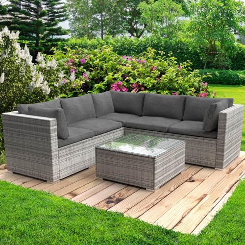 BRAST® Gartenmöbel Lounge Set | 4-5 Personen viele Modelle & Farben | inkl. extra Dicke Kissen | TÜV geprüft | Outdoor Loungemöbel Sitzgruppe Essgruppe Garnitur | Passion Grau von BRAST