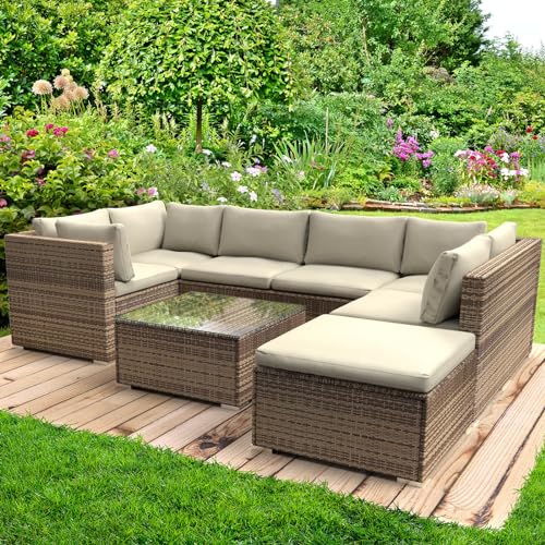 BRAST® Gartenmöbel Lounge Set Alu | 4-12 Personen viele Modelle & Farben | inkl. extra Dicke Kissen | TÜV geprüft | Outdoor Loungemöbel Sitzgruppe Essgruppe Garnitur | Serenity Braun von BRAST