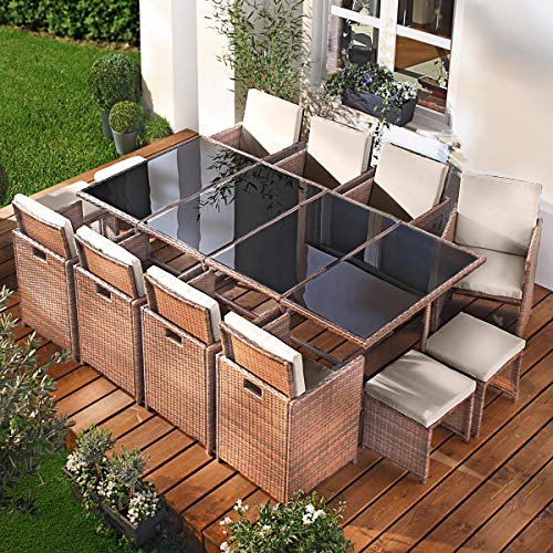 BRAST® Gartenmöbel Set Camouflage Deluxe | 8-12 Personen viele Modelle & Farben | inkl. Kissen & Abdeckung | Outdoor Loungemöbel Sitzgruppe Essgruppe Garnitur | 13tlg Braun/Cappuccino von BRAST