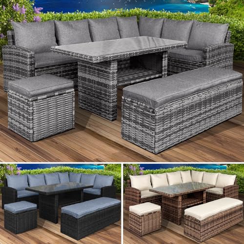 BRAST® Gartenmöbel Set Eco | bis zu 9 Personen viele Farben | inkl. extra Dicke Kissen | TÜV geprüft | Outdoor Loungemöbel Sitzgruppe Essgruppe Garnitur | Grau/Anthrazit von BRAST