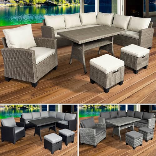BRAST® Gartenmöbel Set Hacienda | bis zu 10 Personen viele Farben | inkl. Kissen & Abdeckung | TÜV geprüft | Outdoor Loungemöbel Sitzgruppe Essgruppe Garnitur | Braun/Beige von BRAST
