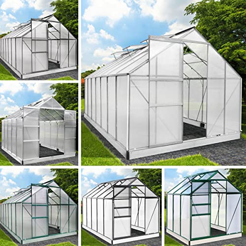 BRAST® Gewächshaus Aluminium mit Fundament | 40 Modelle | 130x190x195cm - 490x250x235cm | TÜV geprüft | 6mm Hohlkammerplatten | rostfrei wetterfest temperaturbeständig | 310x250x205cm Grün von BRAST