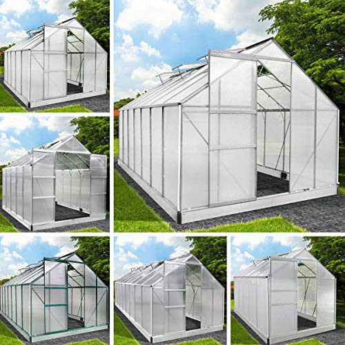 BRAST® Gewächshaus Aluminium mit Fundament | 40 Modelle | 130x190x195cm - 490x250x235cm | TÜV geprüft | 6mm Hohlkammerplatten | rostfrei wetterfest temperaturbeständig | 430x250x235cm Silber von BRAST