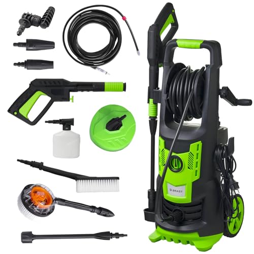BRAST® Hochdruckreiniger Elektro - Pro | 2400 Watt 180 bar | inkl. 14-TLG. Sonderzubehör | Fördermenge 480 l/h | Schlauchtrommel 10m Hochdruckschlauch Hochdruckpistole | mobiler Flächenreiniger von BRAST