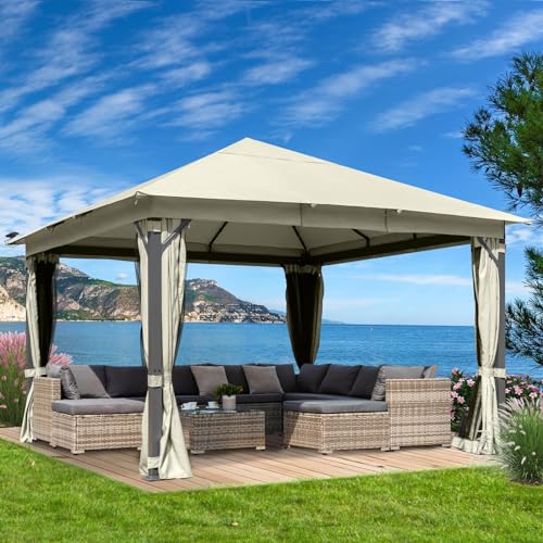 BRAST® Pavillon Aluminium Infinity 3x4m | viele Modelle & Farben | inkl. Moskitonetz | wahlweise LEDs | wasserdicht | stabil |UV-Schutz | Beige von BRAST