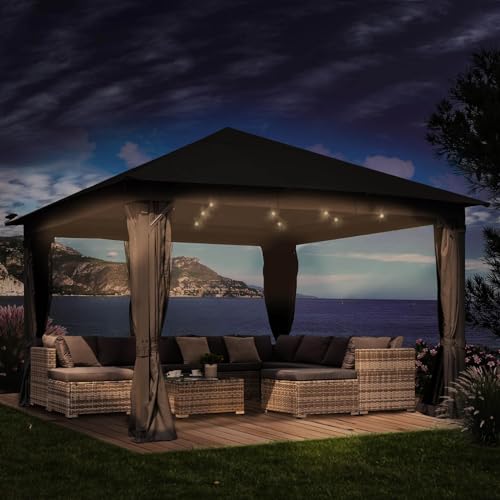 BRAST® Pavillon Aluminium Infinity 3x4m | viele Modelle & Farben | inkl. Moskitonetz | wahlweise LEDs | wasserdicht | stabil |UV-Schutz | Grau LEDs von BRAST