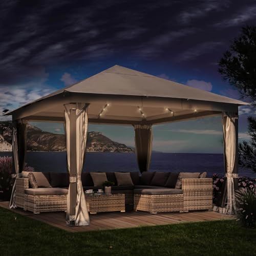 BRAST® Pavillon Aluminium Infinity 3x4m oder 4x4m | viele Modelle & Farben | inkl. Moskitonetz | wahlweise LEDs | wasserdicht | stabil | UV-Schutz | 3x4m Hellgrau LEDs von BRAST