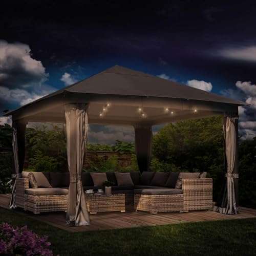 BRAST® Pavillon Aluminium Infinity 3x4m oder 4x4m | viele Modelle & Farben | inkl. Moskitonetz | wahlweise LEDs | wasserdicht | stabil | UV-Schutz | 4x4m Grau LEDs von BRAST