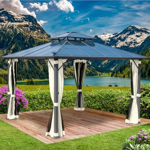 BRAST® Pavillon Aluminium Pagode 3,5x3,5m | viele Modelle & Farben | inkl. Moskitonetz | festes Dach | wasserdicht | stabil | UV-Schutz | Beige von BRAST