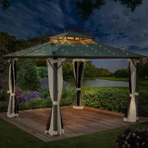 BRAST® Pavillon Aluminium Pagode 4x4m | viele Modelle & Farben | inkl. Moskitonetz + LEDs | festes Dach | wasserdicht | stabil |UV-Schutz | Beige von BRAST