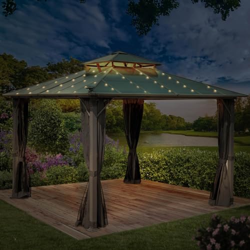 BRAST® Pavillon Aluminium Pagode 4x4m | viele Modelle & Farben | inkl. Moskitonetz + LEDs | festes Dach | wasserdicht | stabil |UV-Schutz | Grau von BRAST