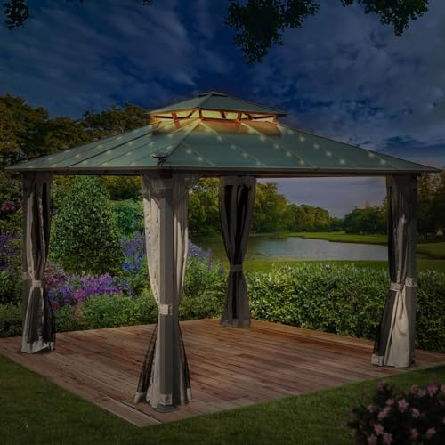BRAST® Pavillon Aluminium Pagode 4x4m | viele Modelle & Farben | inkl. Moskitonetz + LEDs | festes Dach | wasserdicht | stabil |UV-Schutz | Hellgrau von BRAST