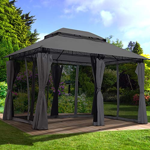 BRAST® Pavillon Easiness | 300x400x290cm | inkl. Moskitonetz | viele Modelle & Farben | TÜV geprüft | wasserabweisend | UV-Schutz | Anthrazit Moskitonetz von BRAST