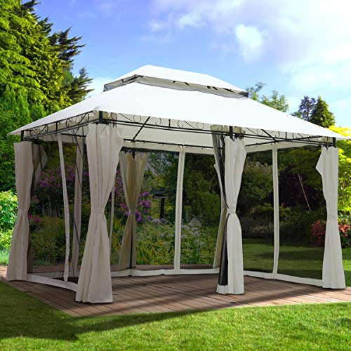 BRAST® Pavillon Easiness | 300x400x290cm | inkl. Moskitonetz | viele Modelle & Farben | TÜV geprüft | wasserabweisend | UV-Schutz | Beige Moskitonetz von BRAST