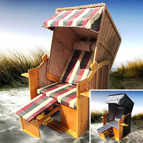 BRAST® Strandkorb Helgoland für 2 Personen 90cm breit 2 Designs für Einsteiger incl. verstellbare Rückenlehne extra Fußkissen Farbe Rot/Beige/Grün kariert von BRAST