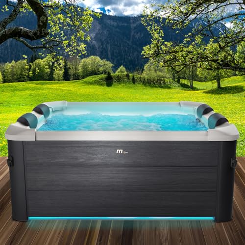 BRAST® Whirlpool MSpa Oslo Plus XXL mit Fester Außenwand | LED-Beleuchtung 20 einstellbare Farben für 6 Personen | 180x180x65cm | 140 Massagedüsen | Ganzjähriger Einsatz Winterfest | In & Outdoor Pool von BRAST