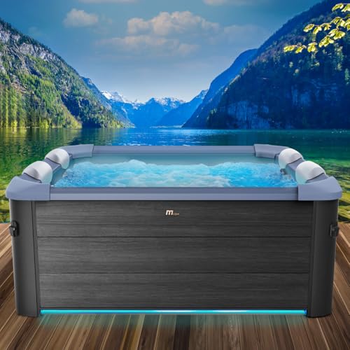 BRAST Whirlpool MSpa Oslo Sapphire mit Fester Außenwand | LED-Beleuchtung in 20 Farben für 6 Personen | 160x160x65cm | 120 Massagedüsen | Ganzjähriger Einsatz Winterfest | In & Outdoor Pool von BRAST