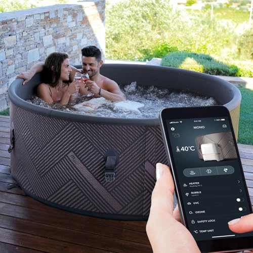 BRAST® Whirlpool aufblasbar MSpa Frame Mono Eco für 6 Personen | Ø173x65cm | 138 Massagedüsen in 3 Intensitäten | In- Outdoor Pool | Ganzjähriger Einsatz Winterfest | einfache Steuerung per App von BRAST