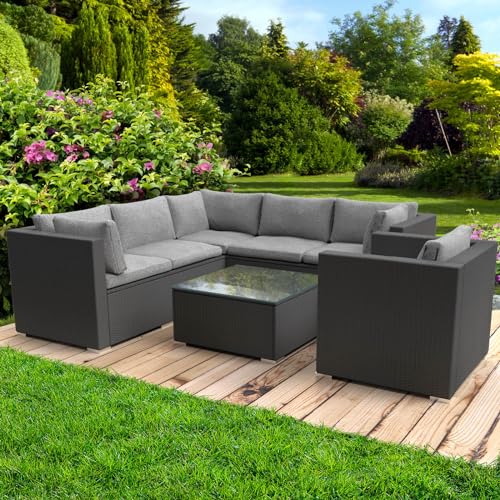 BRAST® Gartenmöbel Lounge Set | 4-5 Personen viele Modelle & Farben | inkl. extra Dicke Kissen | TÜV geprüft | Outdoor Loungemöbel Sitzgruppe Essgruppe Garnitur | Harmony Schwarz von BRAST
