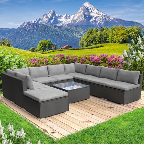 BRAST® Gartenmöbel Lounge Set | 6-7 Personen viele Modelle & Farben | inkl. extra Dicke Kissen | TÜV geprüft | Outdoor Loungemöbel Sitzgruppe Essgruppe Garnitur | Paradise Schwarz von BRAST