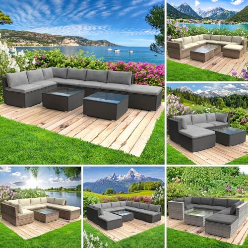 BRAST® Gartenmöbel Lounge Set | 6-7 Personen viele Modelle & Farben | inkl. extra Dicke Kissen | TÜV geprüft | Outdoor Loungemöbel Sitzgruppe Essgruppe Garnitur | Relax Schwarz von BRAST