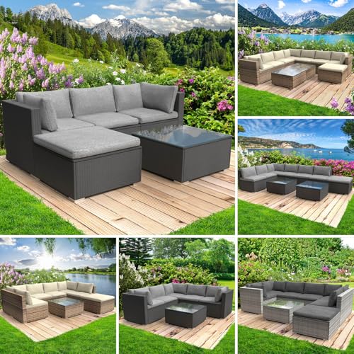 BRAST® Gartenmöbel Lounge Set | 4-5 Personen viele Modelle & Farben | inkl. extra Dicke Kissen | TÜV geprüft | Outdoor Loungemöbel Sitzgruppe Essgruppe Garnitur | Royal Schwarz von BRAST