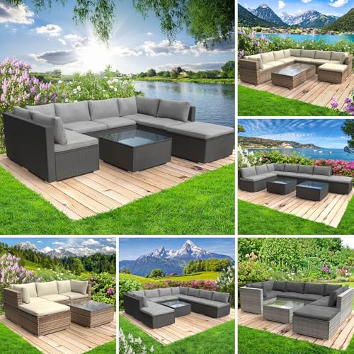 BRAST® Gartenmöbel Lounge Set | 4-5 Personen viele Modelle & Farben | inkl. extra Dicke Kissen | TÜV geprüft | Outdoor Loungemöbel Sitzgruppe Essgruppe Garnitur | Sunshine Schwarz von BRAST