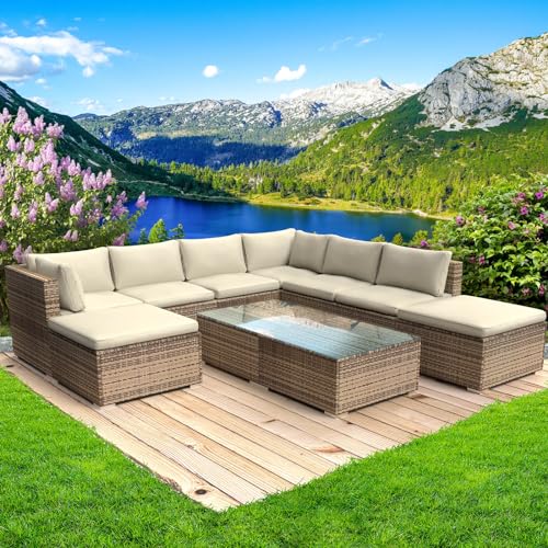 BRAST® Gartenmöbel Lounge Set | 6-7 Personen viele Modelle & Farben | inkl. extra Dicke Kissen | TÜV geprüft | Outdoor Loungemöbel Sitzgruppe Essgruppe Garnitur | Wellness Braun von BRAST