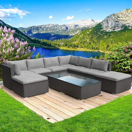 BRAST® Gartenmöbel Lounge Set | 6-7 Personen viele Modelle & Farben | inkl. extra Dicke Kissen | TÜV geprüft | Outdoor Loungemöbel Sitzgruppe Essgruppe Garnitur | Wellness Schwarz von BRAST
