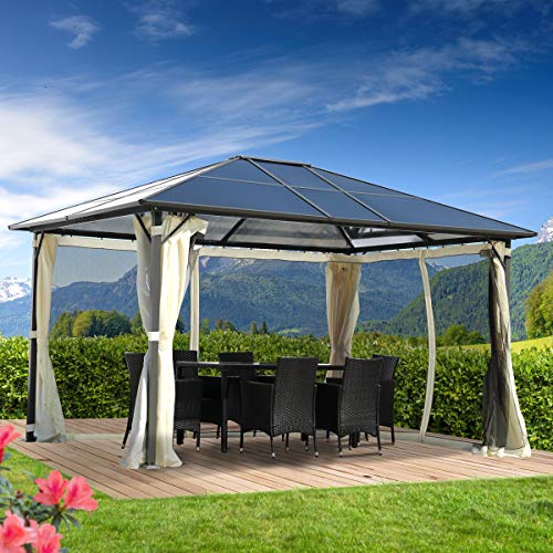 BRAST® Alu Pavillon Premium | viele Modelle & Farben | Größen 3x4m 3,6x4,8m | inkl. Moskitonetz + LED | TÜV geprüft | wasserdicht | UV-Schutz | festes Dach | 3x4m Beige LED von BRAST