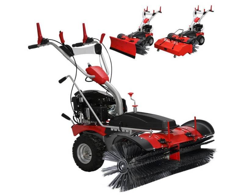 BRAST Benzin-Kehrmaschine 4-Takt Markenmotor, wechselbare Aufsätze, 5 Modelle, (inkl. Kehrbürste Laubsammler Schneeschieber), 3in1 Funktion, XXL Premium von BRAST