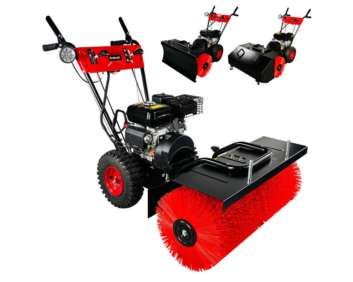 BRAST Benzin-Kehrmaschine 4-Takt Markenmotor, wechselbare Aufsätze, 5 Modelle, (inkl. Kehrbürste Laubsammler Schneeschieber), 3in1 Funktion von BRAST