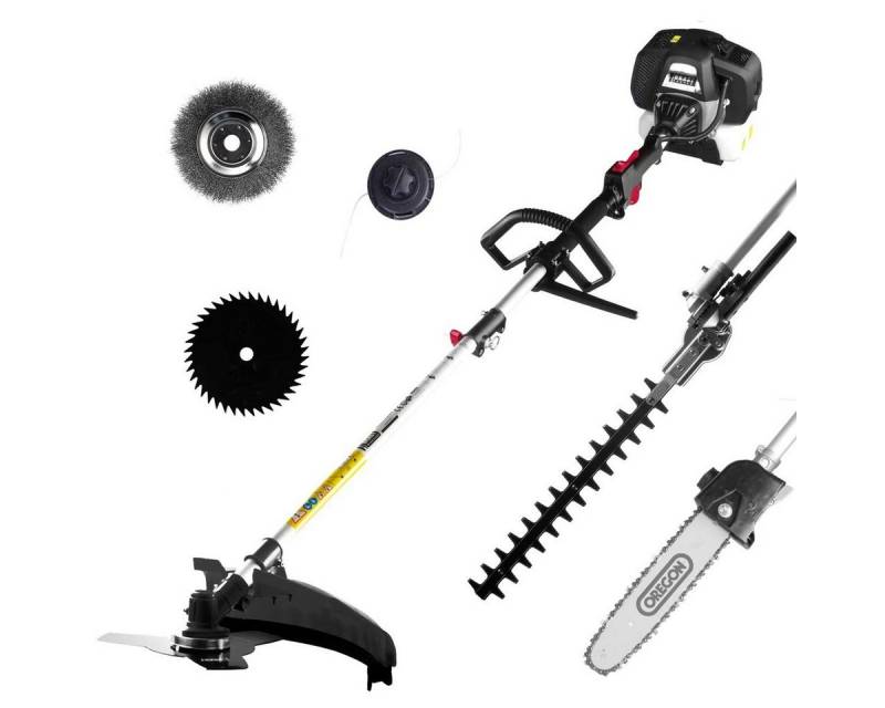 BRAST Benzin-Motorsense Multitool 3.0 PS 6 in1 Heckenschere, Hochentaster Rasentrimmer Astsäge Freischneider 52ccm von BRAST