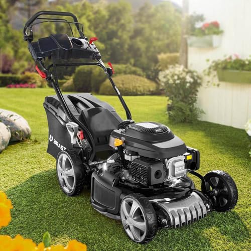 BRAST Benzin Rasenmäher mit Antrieb | 5,2kW(7PS) | 48cm Schnittbreite | viele Modelle | TÜV | 4 Takt OHV Motor | 30-80mm Schnitthöhe | 60L Fangkorb | Stahlgehäuse | 19224 Speed von BRAST