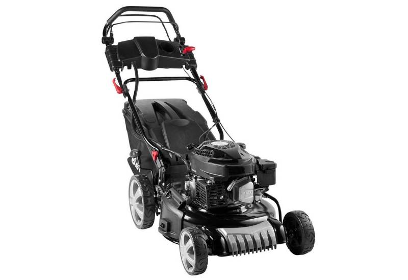 BRAST Benzinrasenmäher mit Antrieb 3,5kW(4,76PS) Elektrostart 4 Takt OHV Motor, 46 cm Schnittbreite, 30-80mm Schnitthöhe 60L Fangkorb Stahlgehäuse TÜV von BRAST