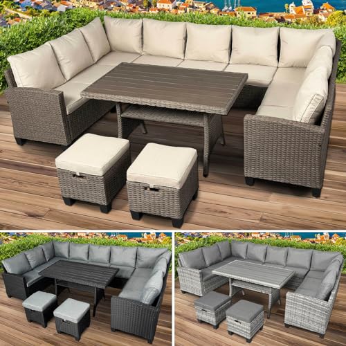 BRAST Gartenmöbel Set Family | bis zu 11 Personen viele Farben | inkl. extra Dicke Kissen | TÜV geprüft | Outdoor Loungemöbel Sitzgruppe Essgruppe Garnitur | Braun/Cappuccino von BRAST