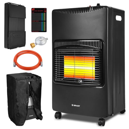 BRAST Gasheizer Keramik Vulkan 4200W | 3 Heizstufen | inkl. Schutzhülle Druckminderer mit Schlauch & Füllstandsanzeige | klappbar & mobil | für Gasflaschen bis 15kg | Gasheizung Heizstrahler Heizgerät von BRAST