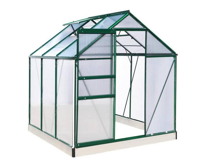 BRAST Gewächshaus Aluminium mit Fundament rostfrei 190x190x195cm TÜV geprüft, BxTxH: 190 x 190 x 195 cm, wetterfestes hochwertiges Aluminium, Temperaturbeständig, Wärmedämmend, Lichtbrechend & UV-stabilisiert von BRAST