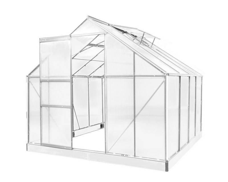 BRAST Gewächshaus ALU mit Fundament rostfrei 250x250x205cm TÜV geprüft, BxTxH: 250 x 250 x 205 cm, wetterfestes hochwertiges Aluminium, Temperaturbeständig, Wärmedämmend, Lichtbrechend & UV-stabilisiert von BRAST