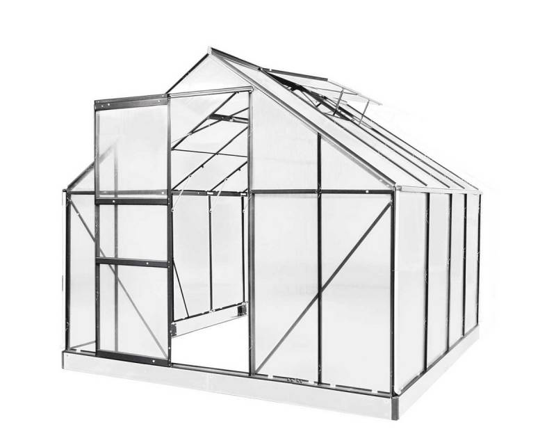 BRAST Gewächshaus ALU mit Fundament rostfrei 250x250x205cm TÜV geprüft, BxTxH: 250 x 250 x 205 cm, wetterfestes hochwertiges Aluminium, Temperaturbeständig, Wärmedämmend, Lichtbrechend & UV-stabilisiert von BRAST